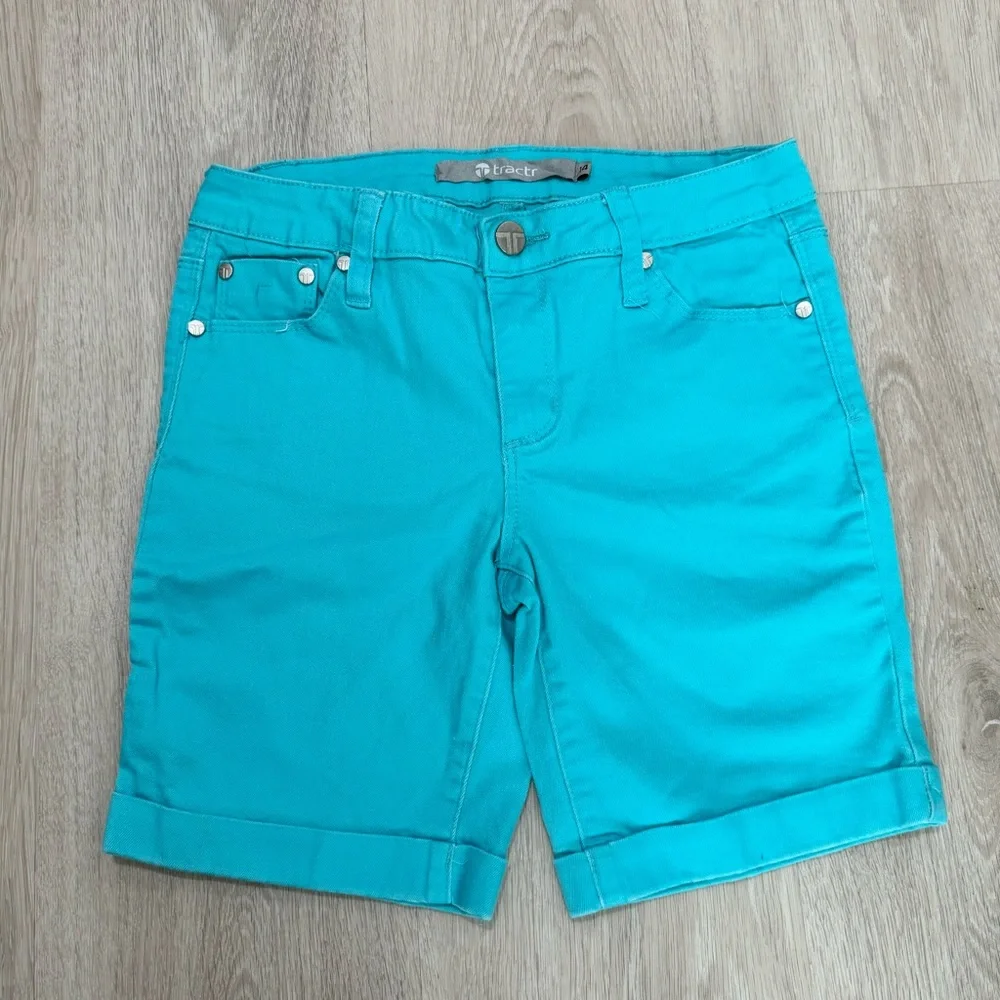 Kids TRACTR Girls Blue Medium Wash Denim Jean Shorts XL Size 14